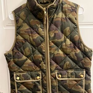 J. Crew Quilted Camouflage Vest in Olive and Brown